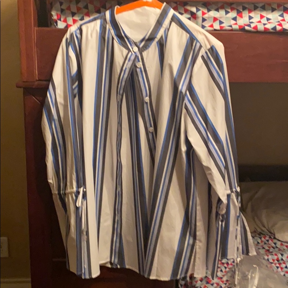 White shirt with blue stripes